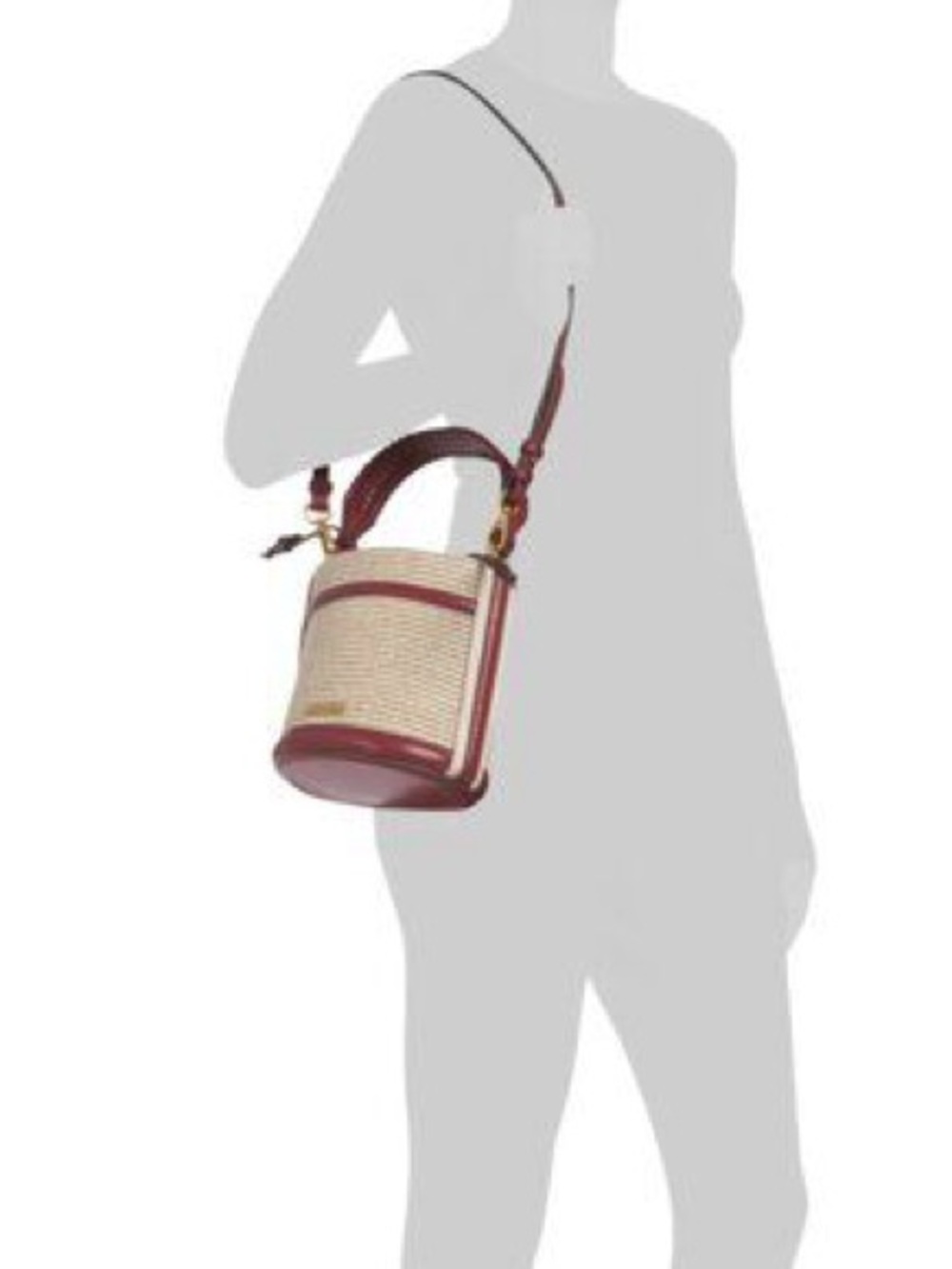 House of Harlow 1960 Cream and Burgundy Woven Mini Barrel Bag